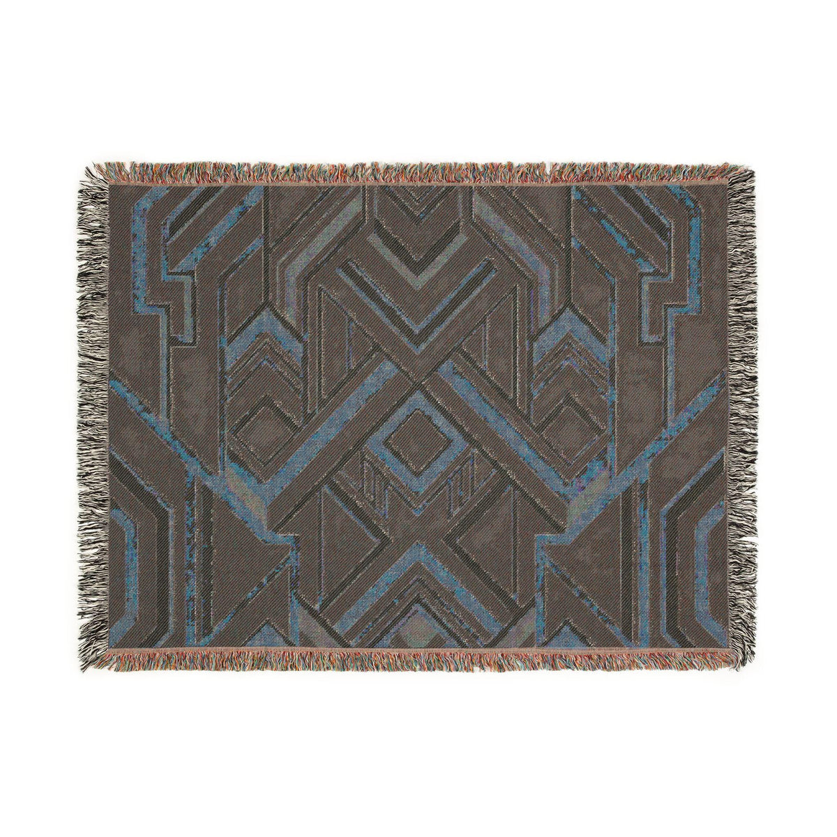 Art Deco Geometric Pattern Woven Blanket | Gold Navy Throw