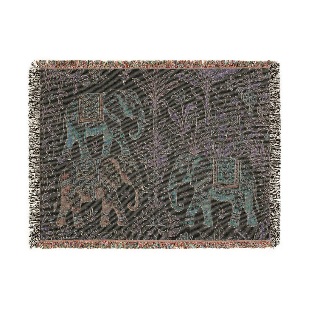 Boho Elephants Woven Blanket | Tapestry Animal Throw
