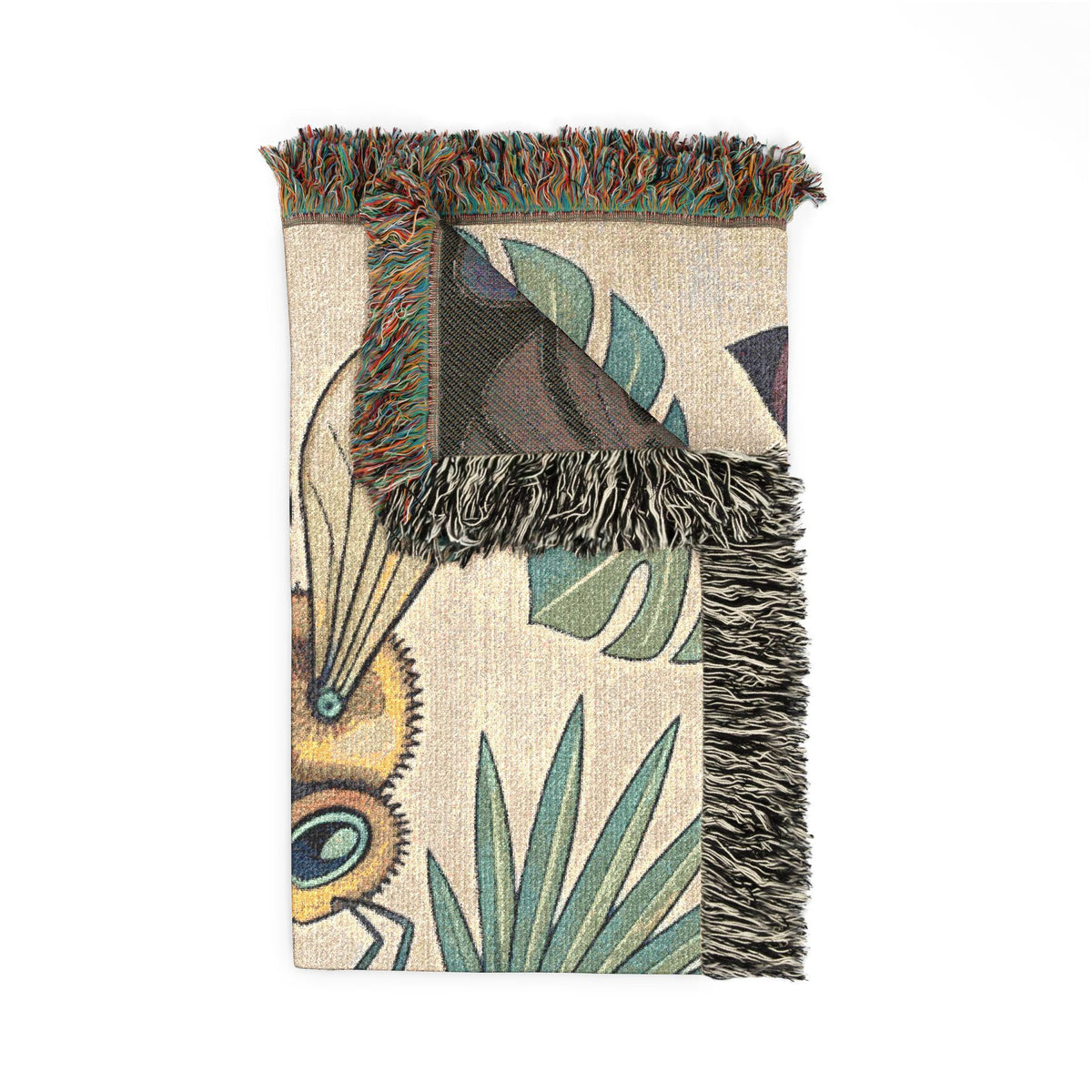 Hibiscus and Bees Woven Blanket | Tropical Floral Throw