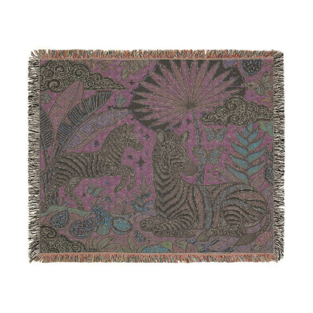 Jungle Zebras Woven Blanket | Tropical Animal Tapestry Throw