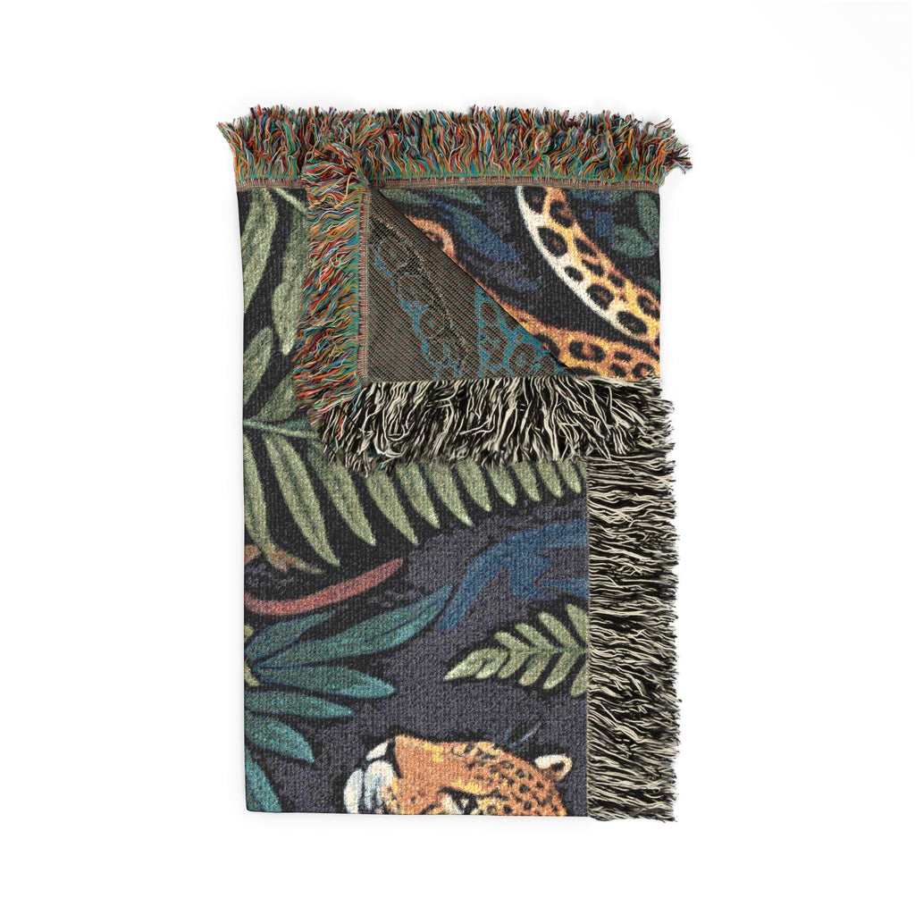 Leopard Jungle Woven Blanket | Tropical Foliage Animal Throw
