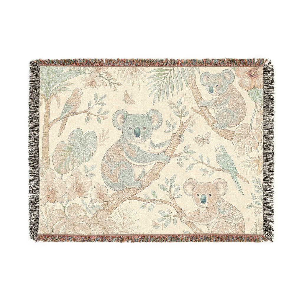 Koala Forest Illustration Woven Blanket | Botanical Animal Throw