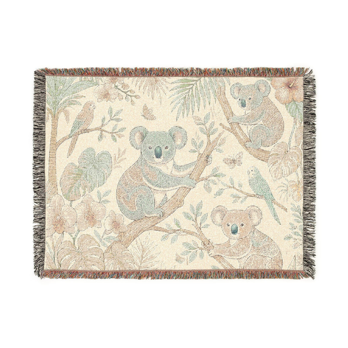 Koala Forest Illustration Woven Blanket | Botanical Animal Throw