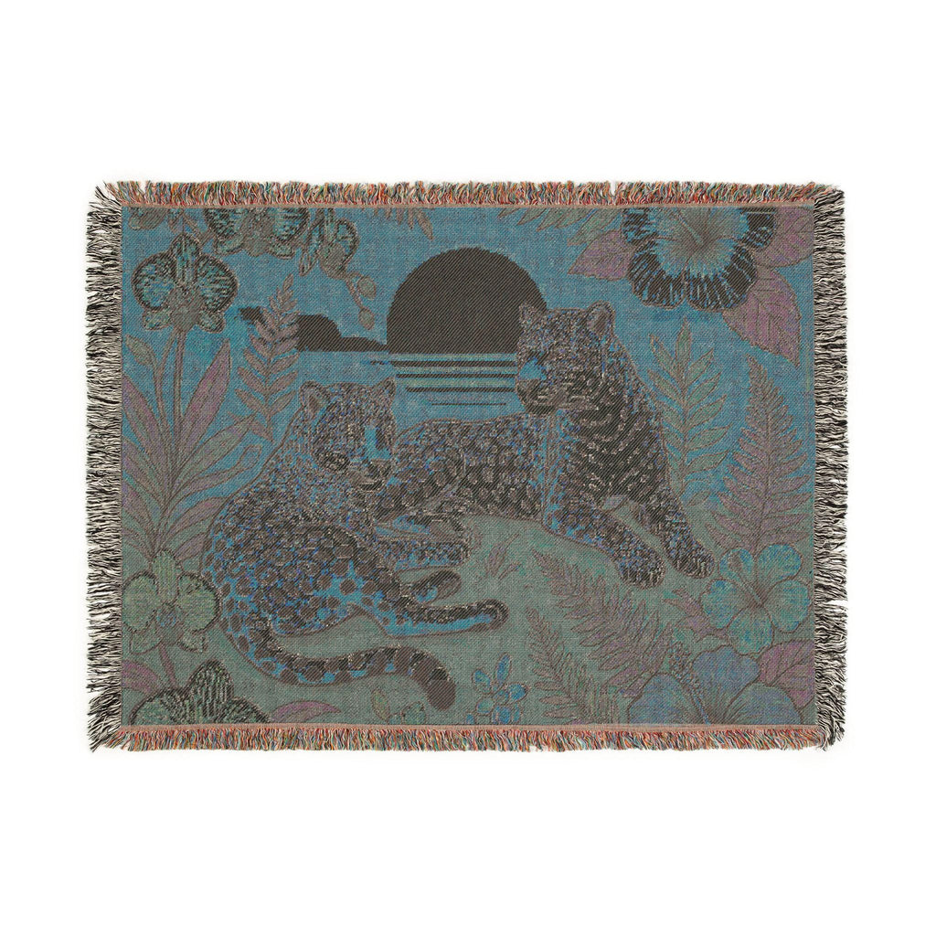 Leopard Sunset Woven Blanket | Tropical Jungle Throw