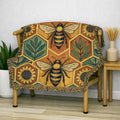 Bee and Sunflower Hexagon Woven Blanket | Honeybee Tapestry Throw