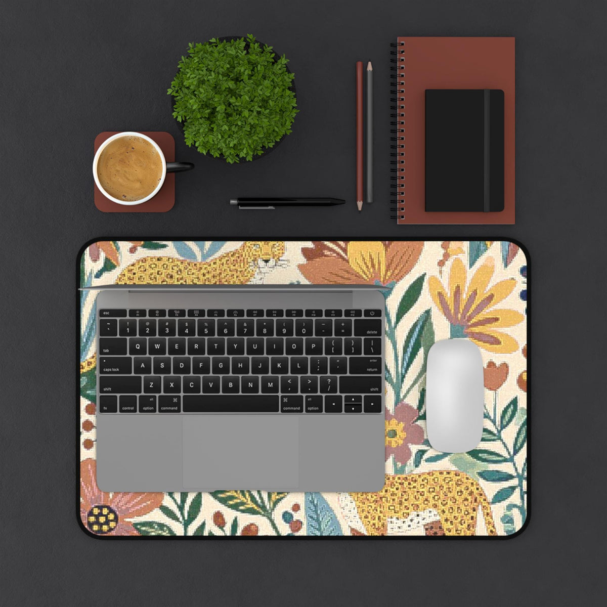 Vintage Floral Leopards Desk Mat | Botanical Jungle Mousepad