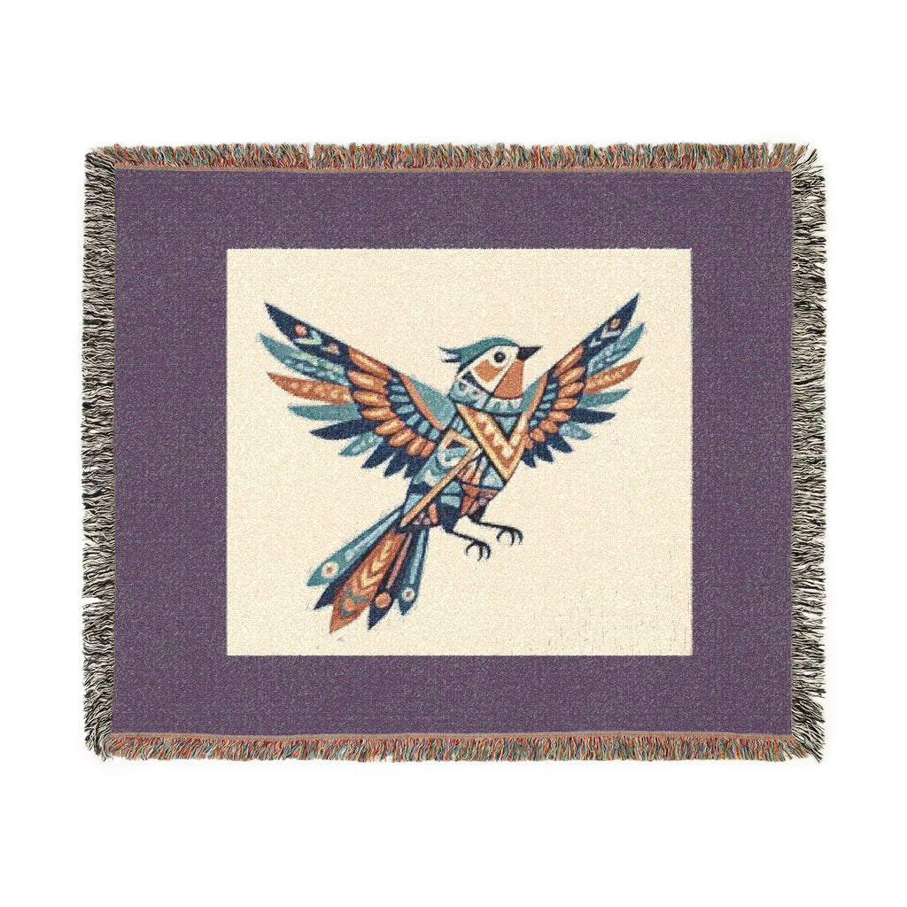 Geometric Feathered Bird Woven Blanket | Tribal Bird Throw