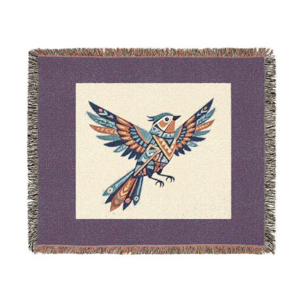Geometric Feathered Bird Woven Blanket | Tribal Bird Throw