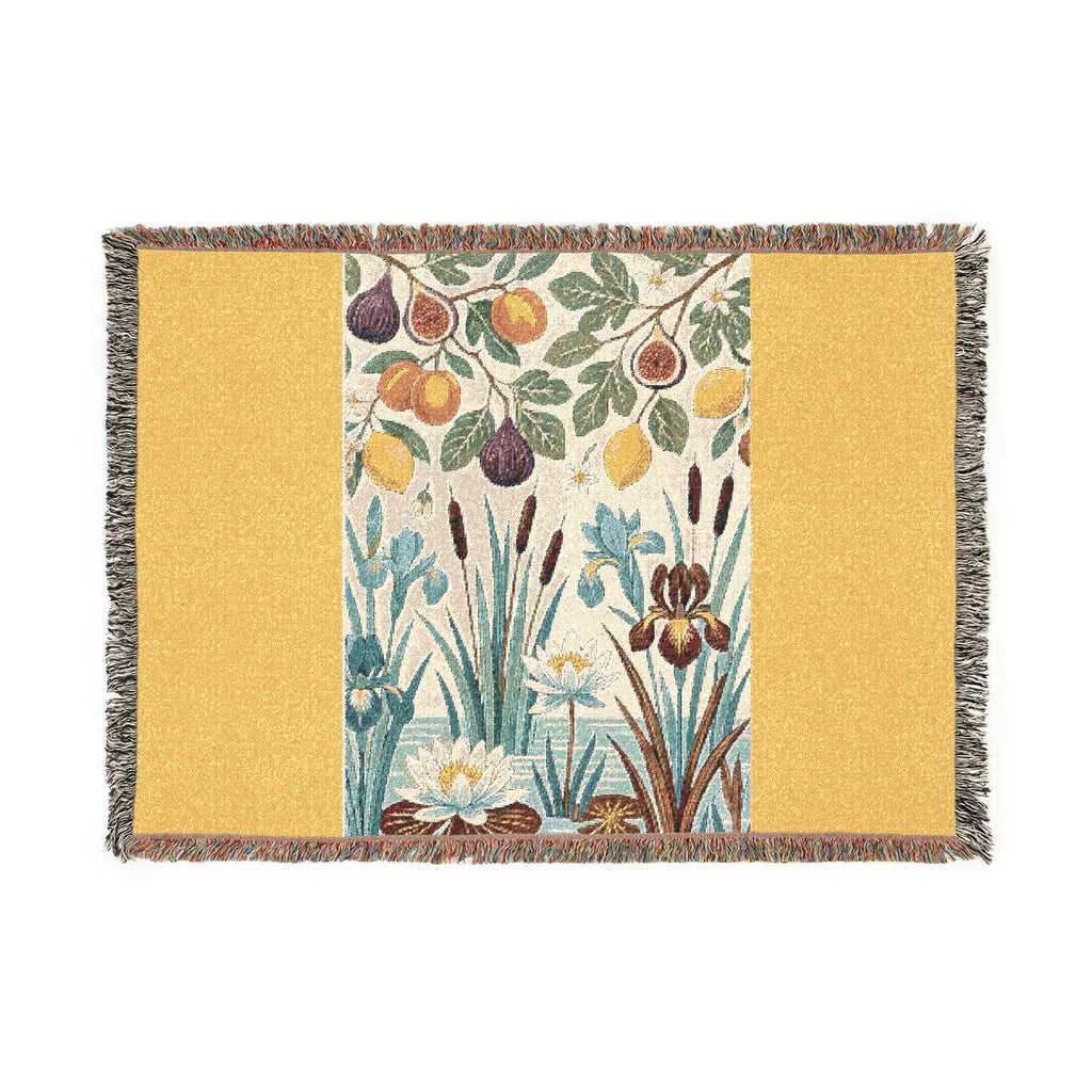 Botanical Panel Woven Blanket | Floral Fruit Tapestry Throw