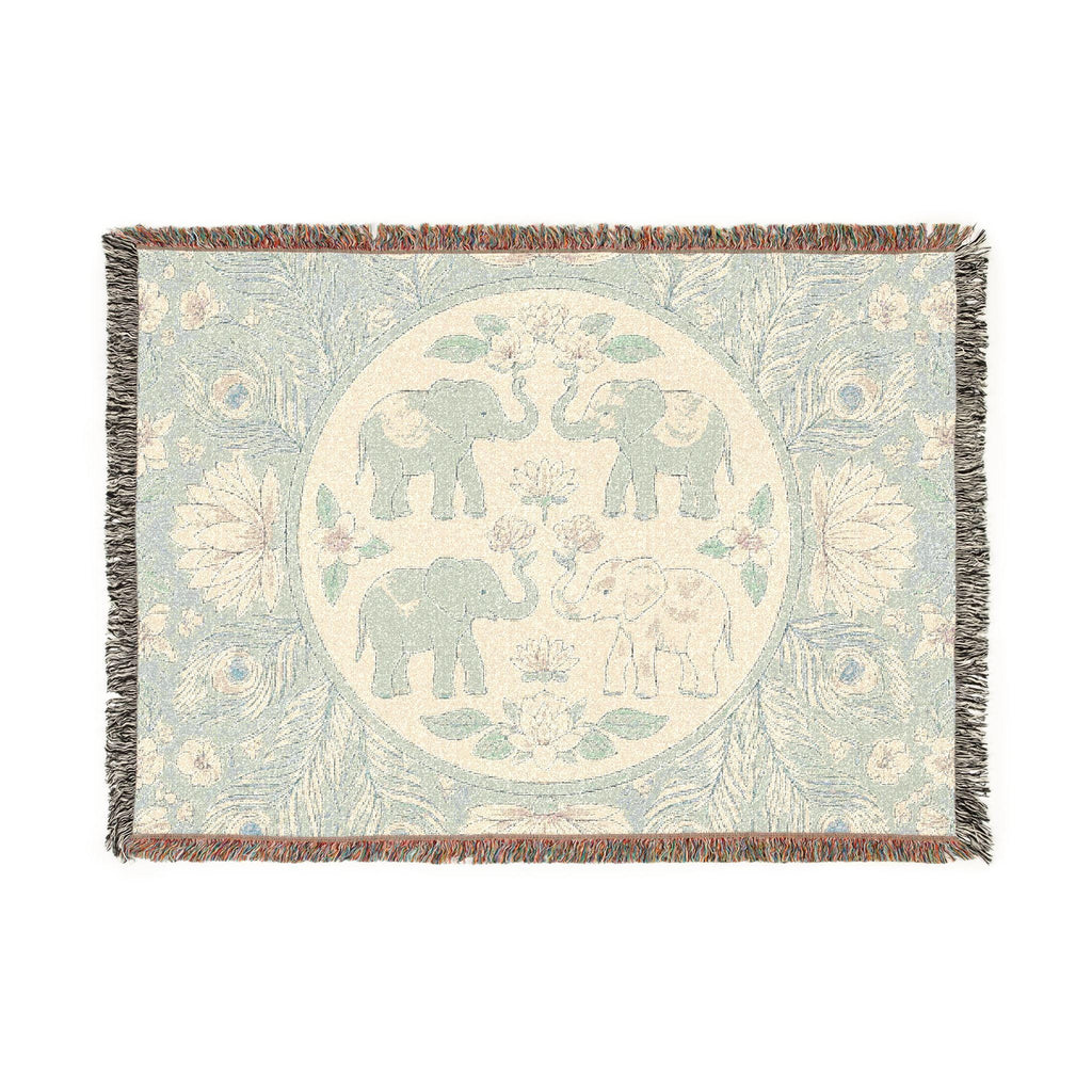 Elephant Medallion Woven Blanket | Boho Floral Throw