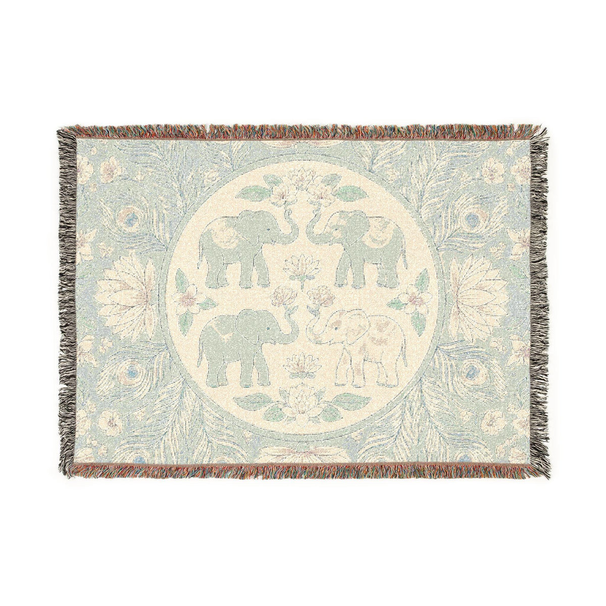 Elephant Medallion Woven Blanket | Boho Floral Throw