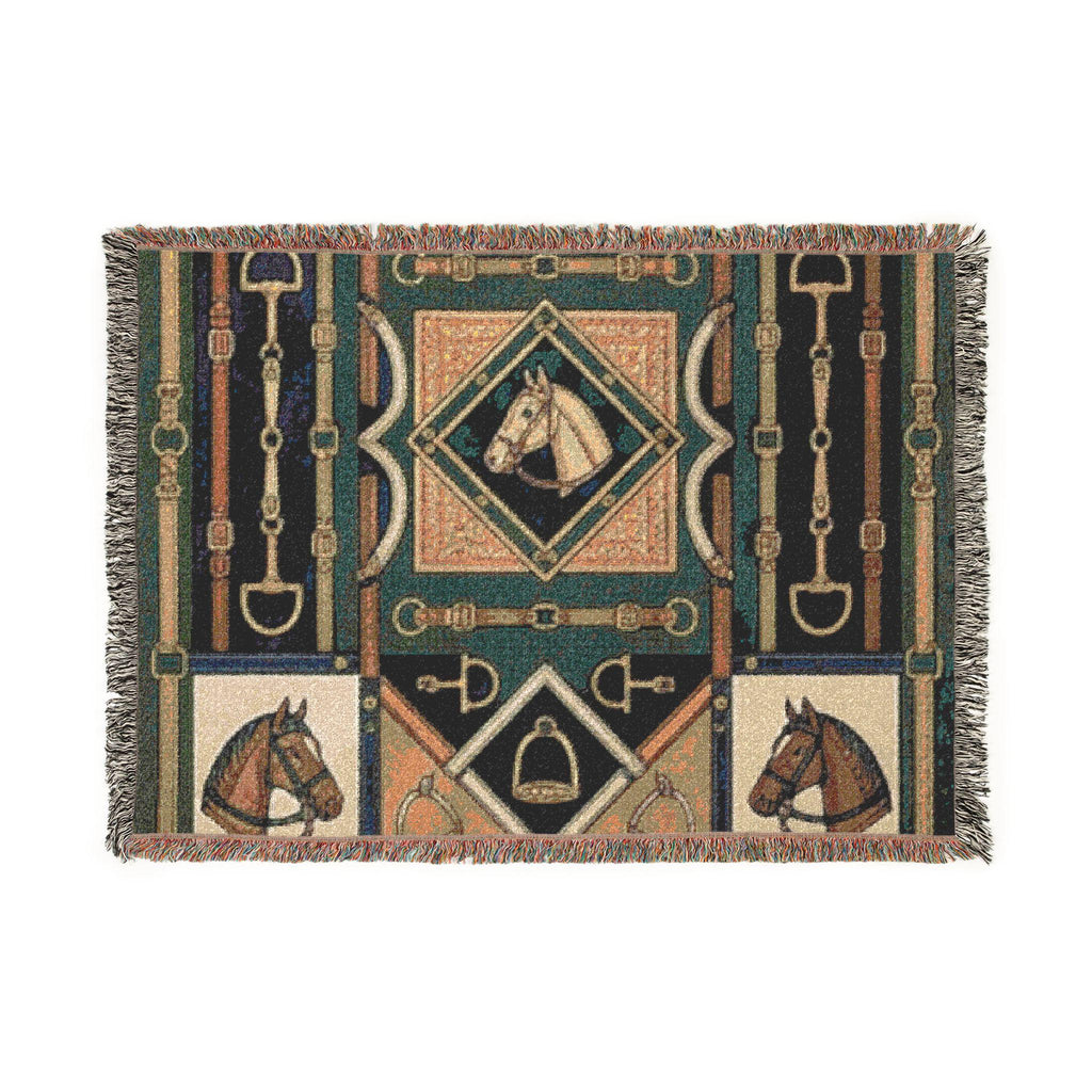 Equestrian Horse Bit Pattern Woven Blanket | Horse Head, Bridles, Stirrups