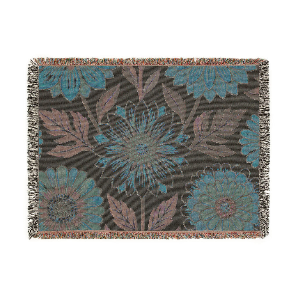 Sunflower and Dahlia floral Woven Blanket | boho floral throw tapestry