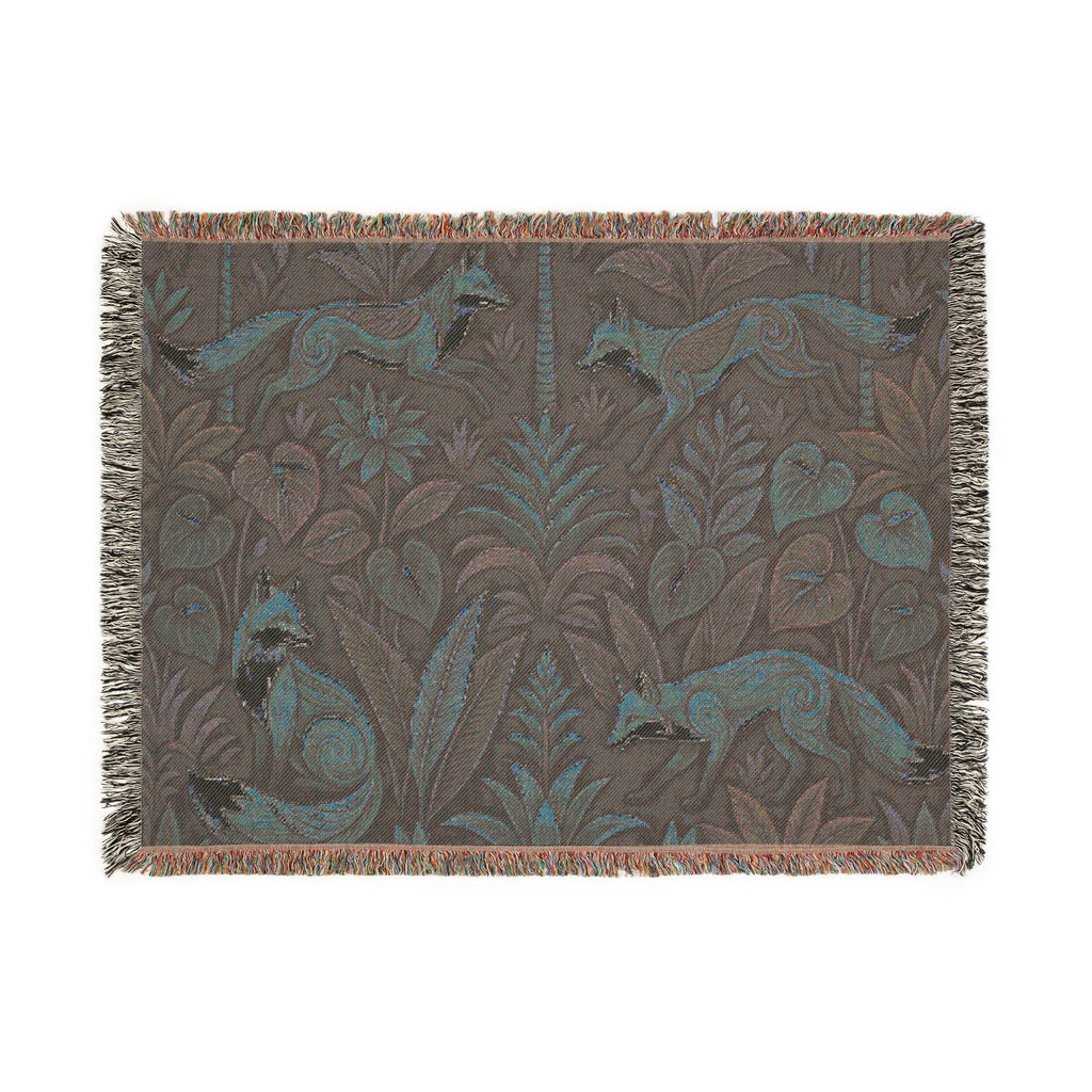 Woodland Foxes Woven Blanket | Tapestry Floral Forest Throw