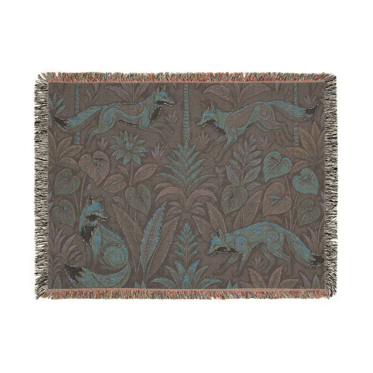 Woodland Foxes Woven Blanket | Tapestry Floral Forest Throw