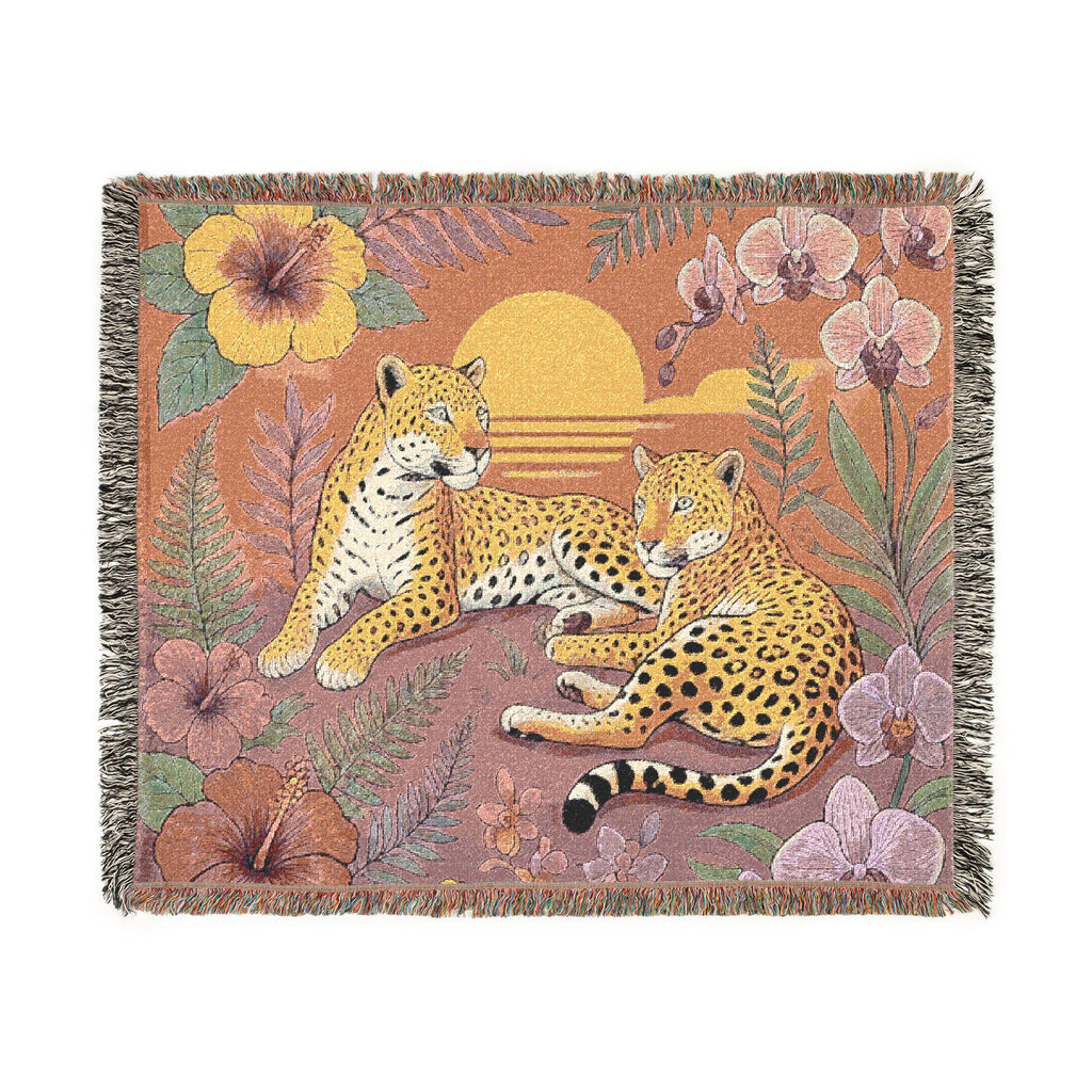 Leopard Sunset Woven Blanket | Tropical Jungle Throw