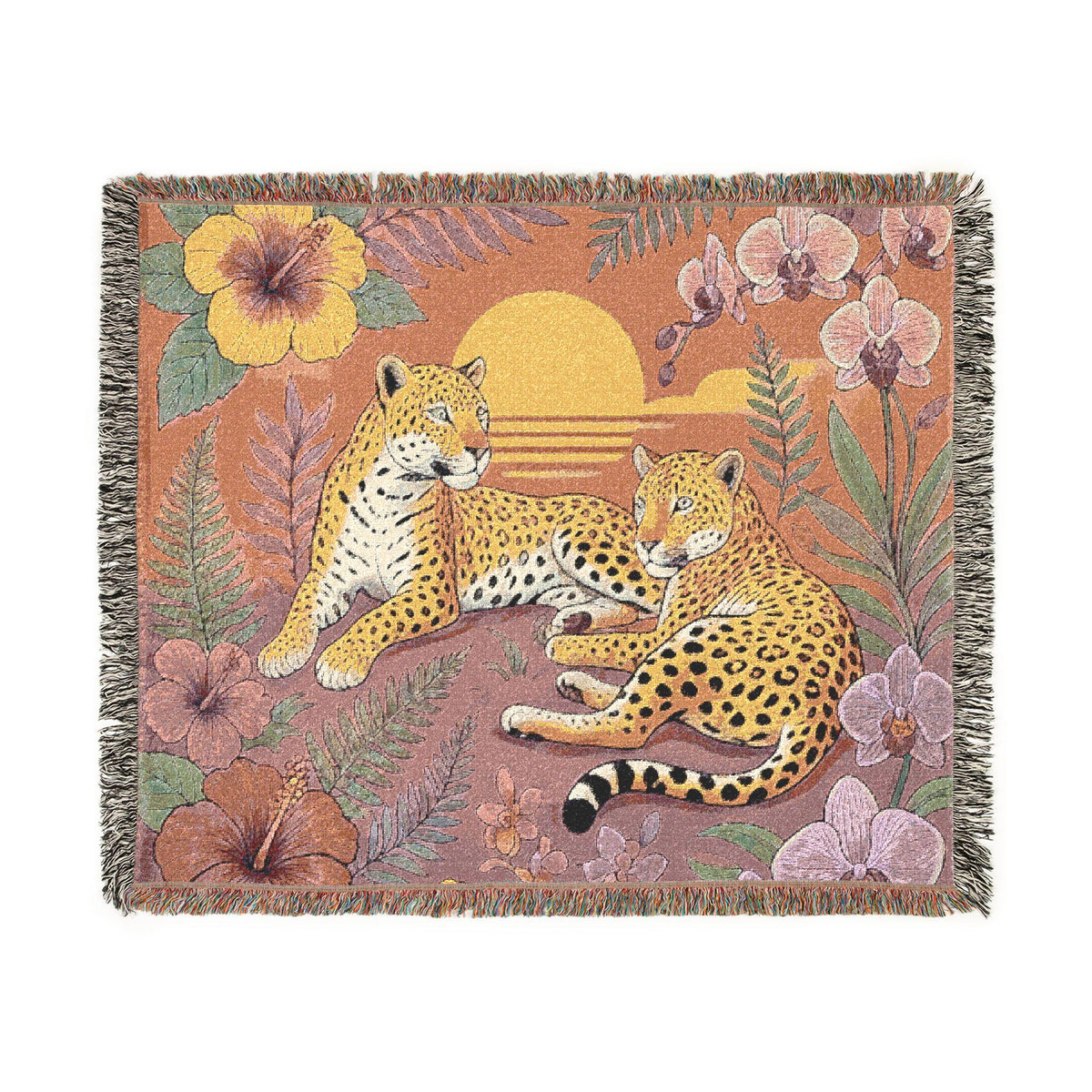 Leopard Sunset Woven Blanket | Tropical Jungle Throw