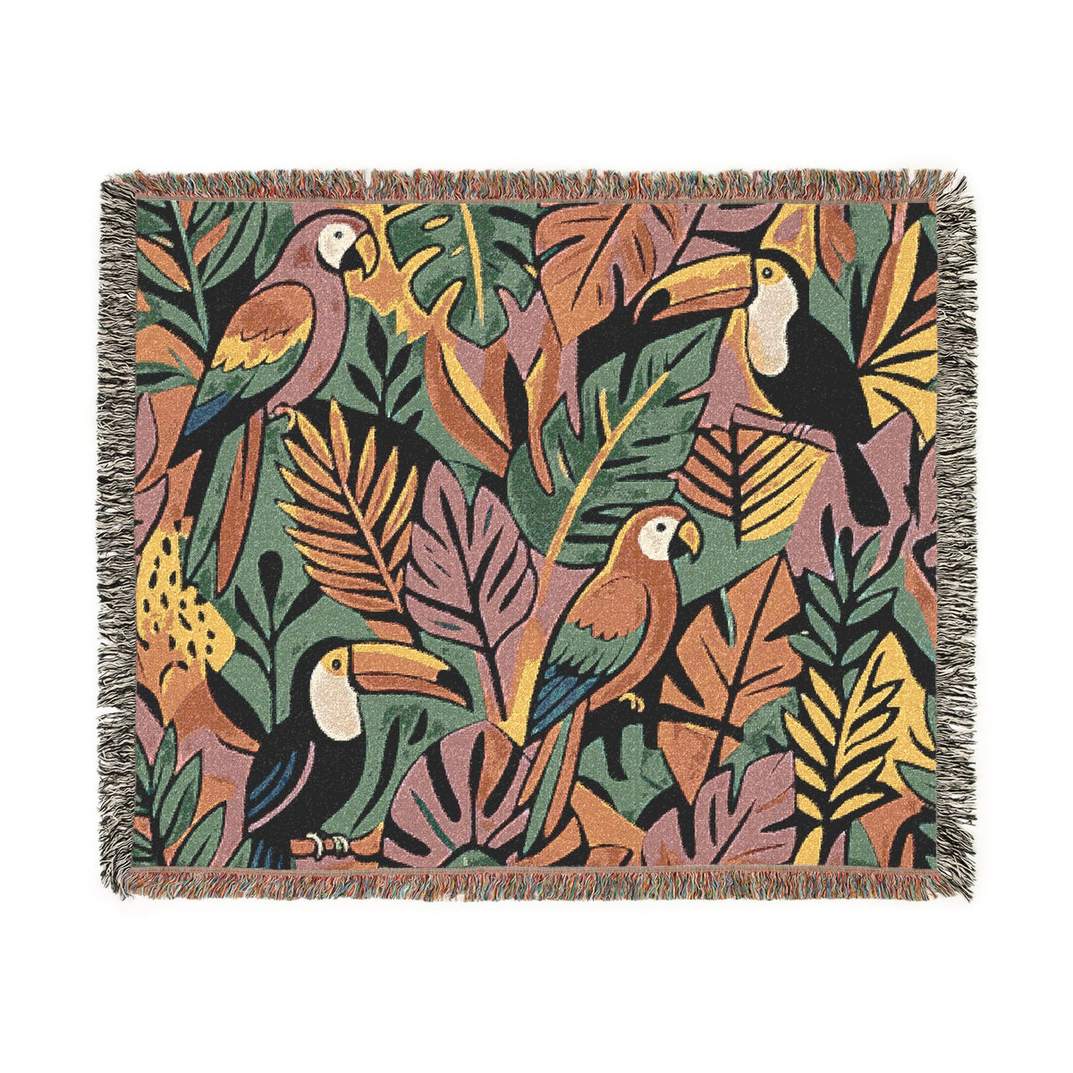 Bold Tropical Woven Blanket, Tropical Leaves Pattern Throw
