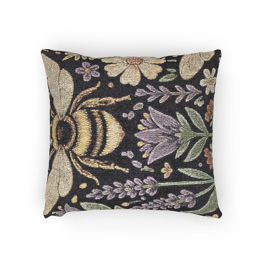 Bee and Wildflower Woven Pillow | Floral Garden Tapestry Cushion
