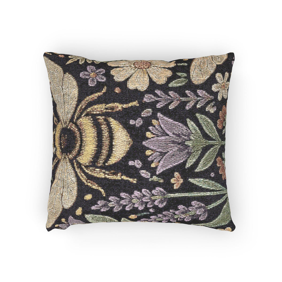 Bee and Wildflower Woven Pillow | Floral Garden Tapestry Cushion