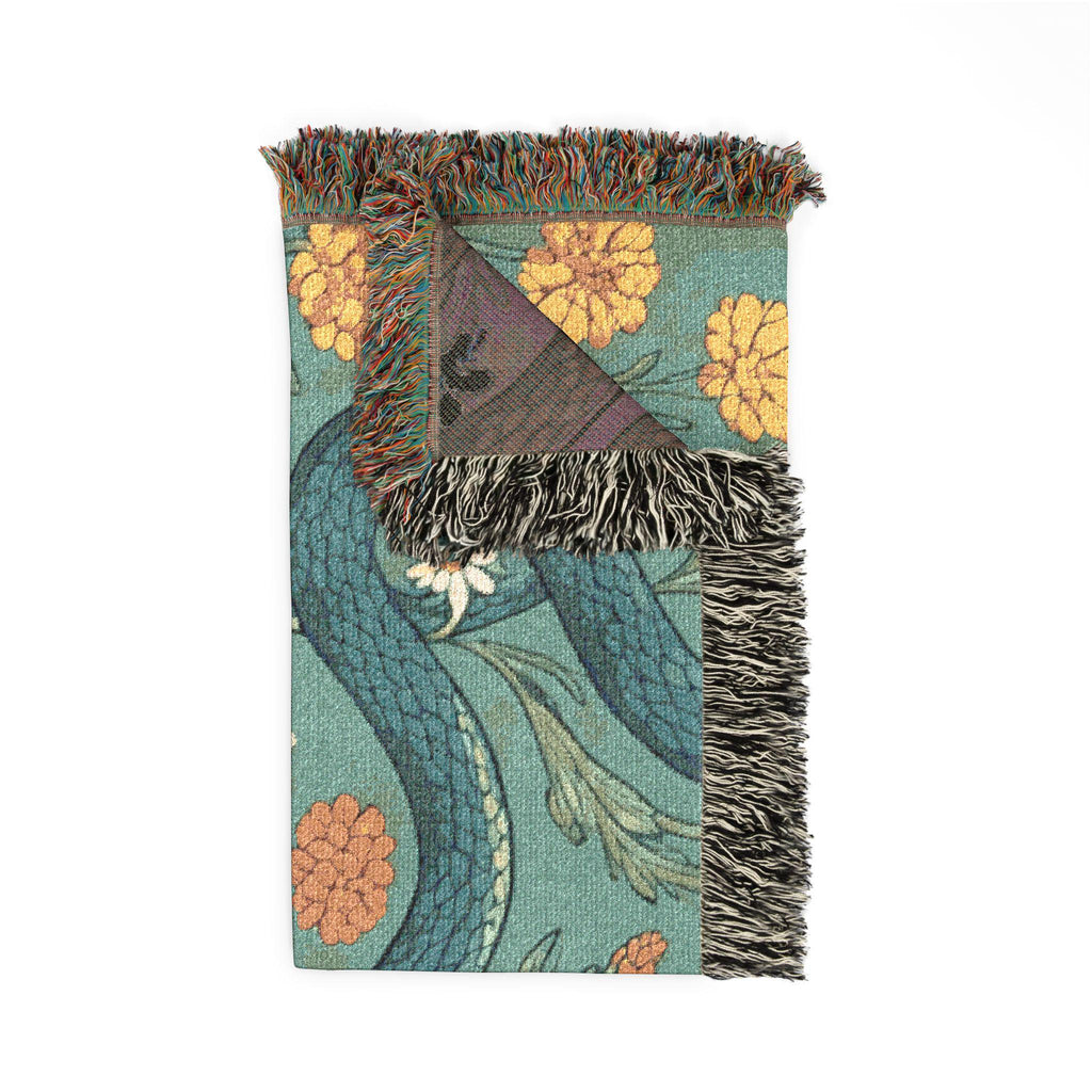 Floral Serpent Woven Blanket | Botanical Snake Tapestry Throw