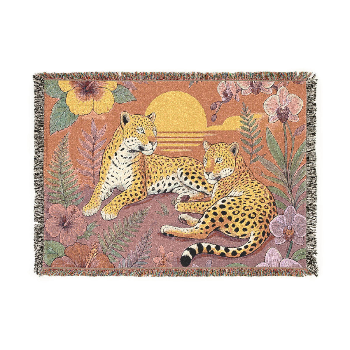 Leopard Sunset Woven Blanket | Tropical Jungle Throw