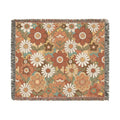 Retro Floral Woven Blanket | Vintage Flower Pattern Throw