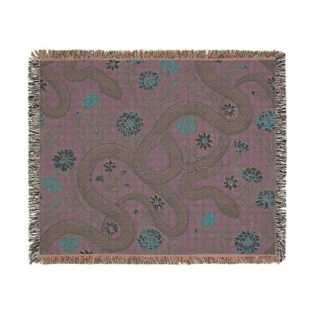 Floral Serpent Woven Blanket | Botanical Snake Tapestry Throw