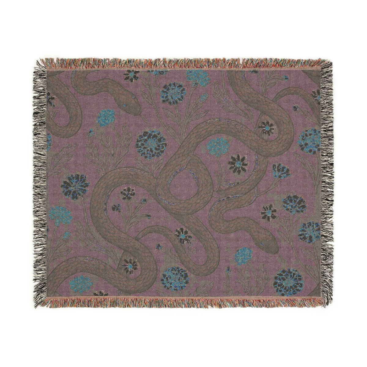 Floral Serpent Woven Blanket | Botanical Snake Tapestry Throw