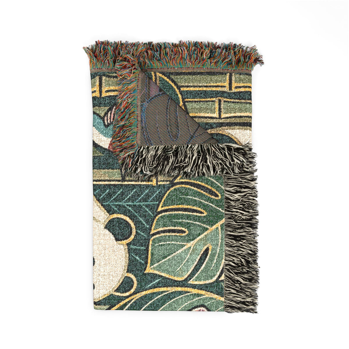 Art Nouveau Panda Woven Blanket | Bamboo Motif Throw