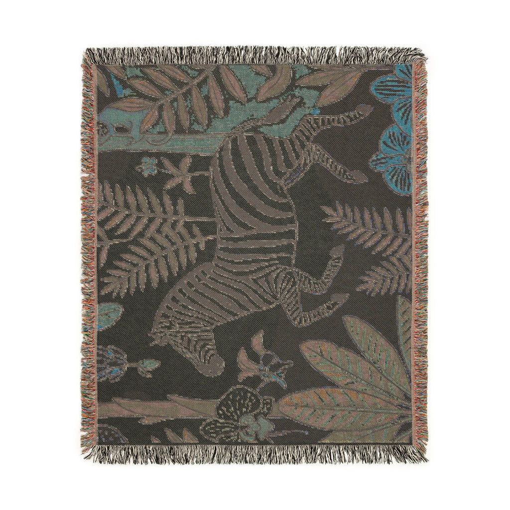 Zebra Jungle Illustration Woven Blanket | Botanical Animal Throw