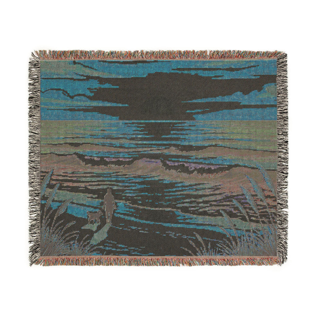 Sunset Beach Walk Woven Blanket | Coastal Ocean Scene Throw