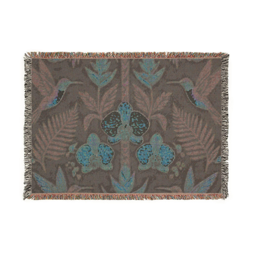 Hummingbird Floral Woven Blanket | Botanical Hummingbirds Throw