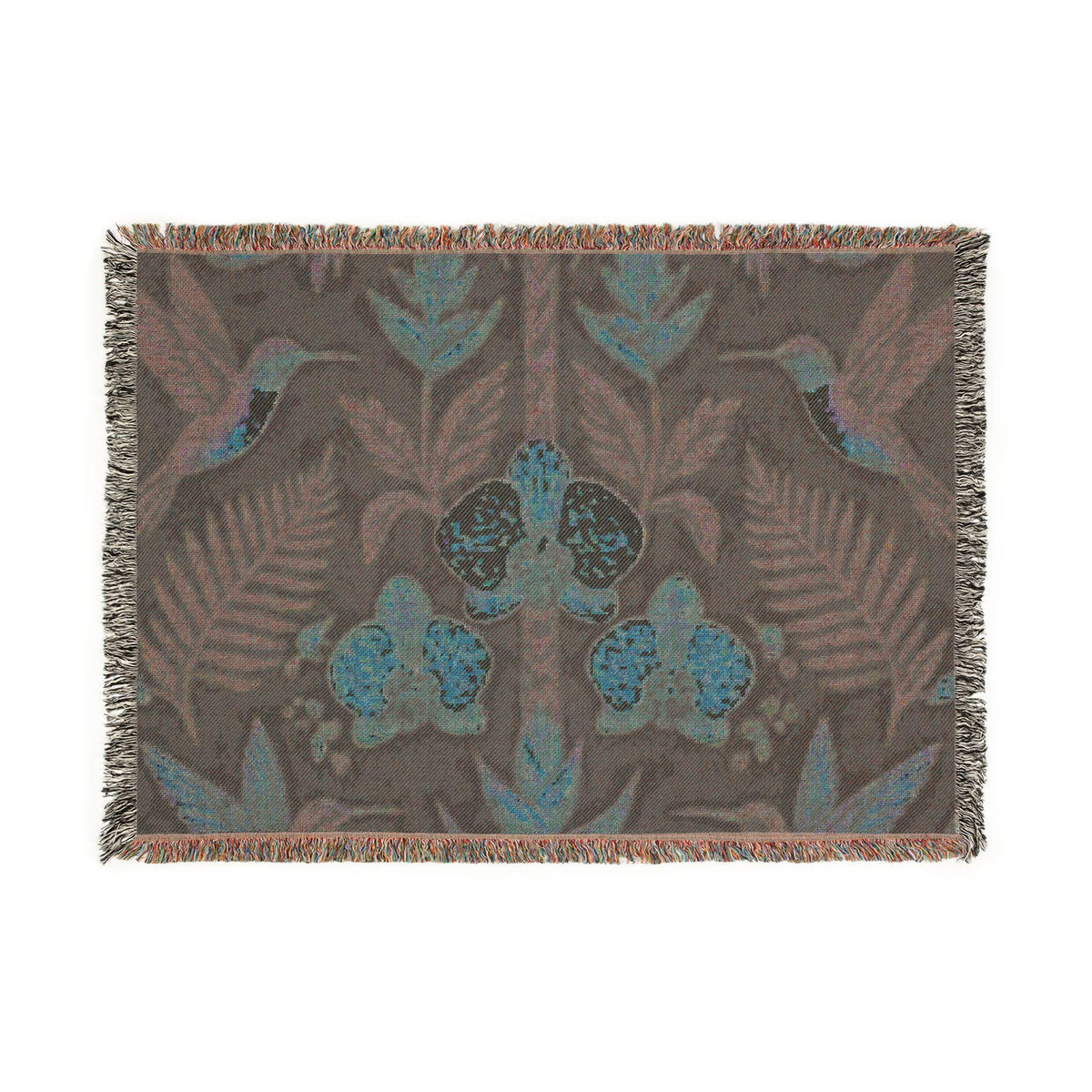 Hummingbird Floral Woven Blanket | Botanical Hummingbirds Throw