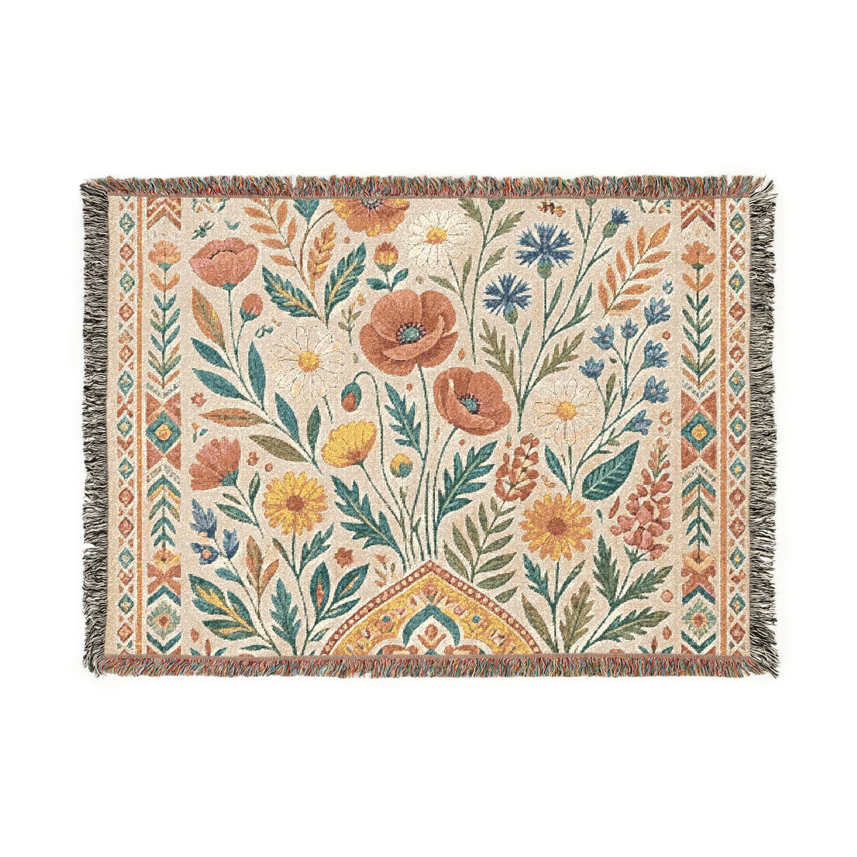 Vintage Floral Tapestry Woven Blanket | Boho Cottagecore Throw