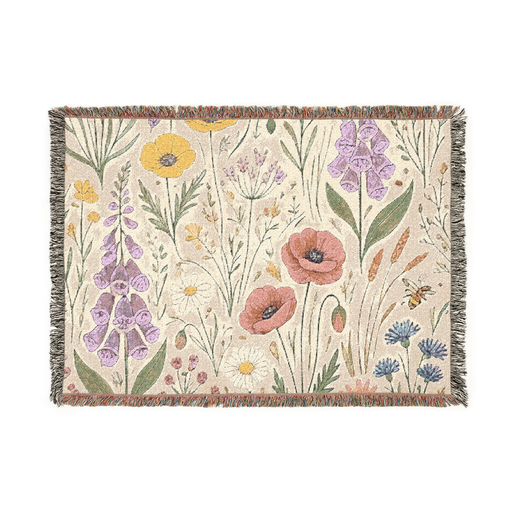 Wildflower Tapestry Woven Blanket | Floral Throw, Boho Home Decor