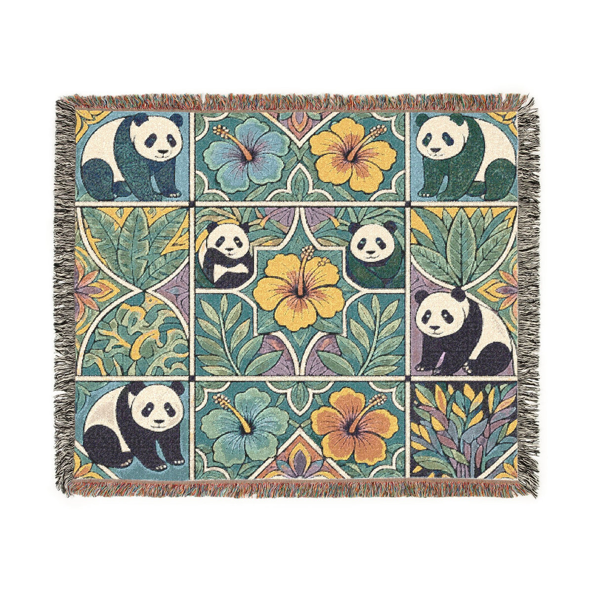 Bright and Bold Woven Panda Blanket I Woven Animal Blanket Throw