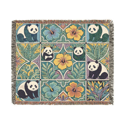 Bright and Bold Woven Panda Blanket I Woven Animal Blanket Throw