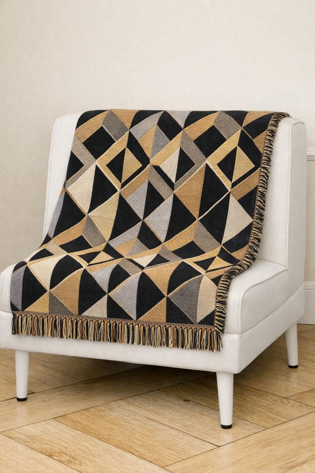 Geometric Art Deco Woven Blanket | Mid-Century Diamond Pattern Throw