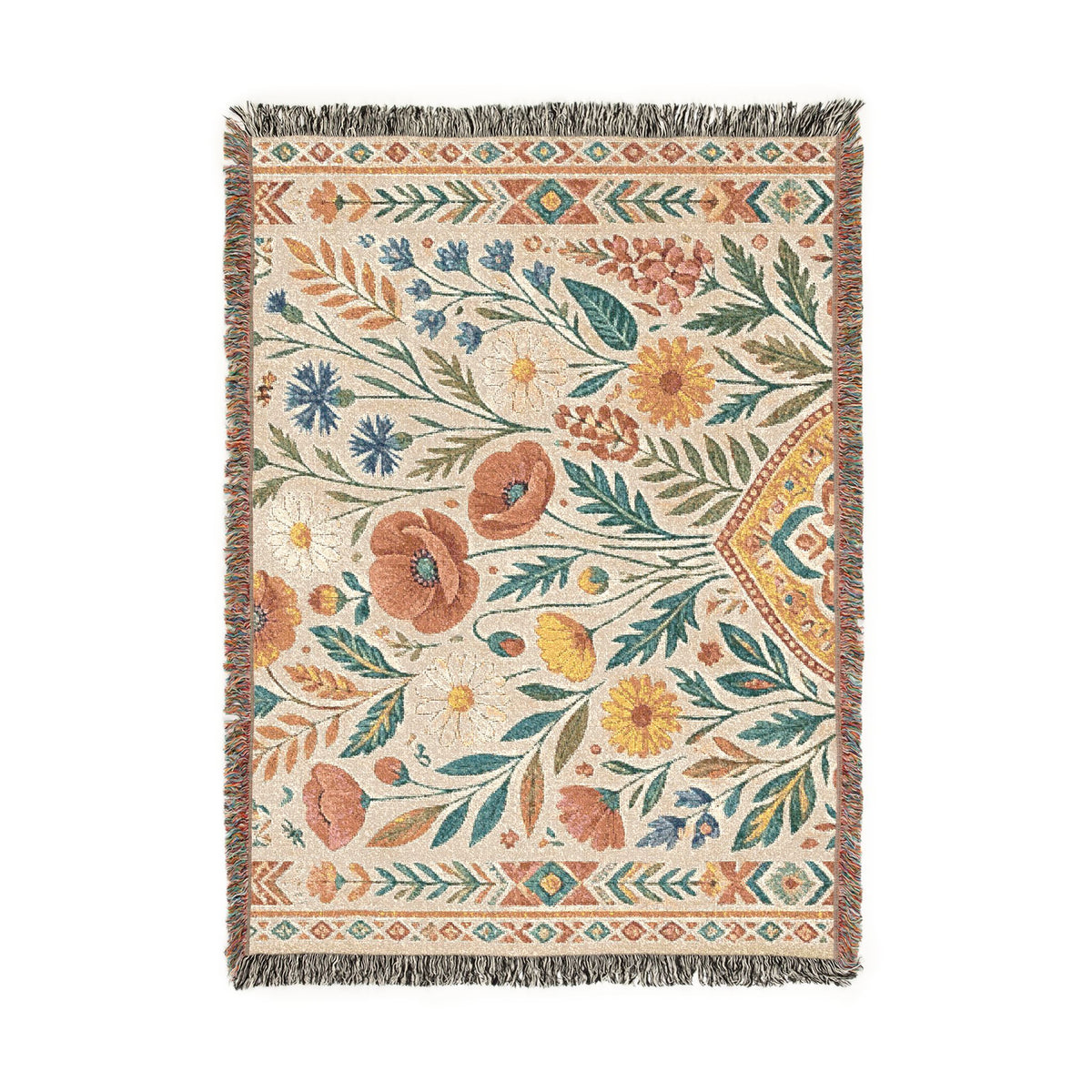 Vintage Floral Tapestry Woven Blanket | Boho Cottagecore Throw