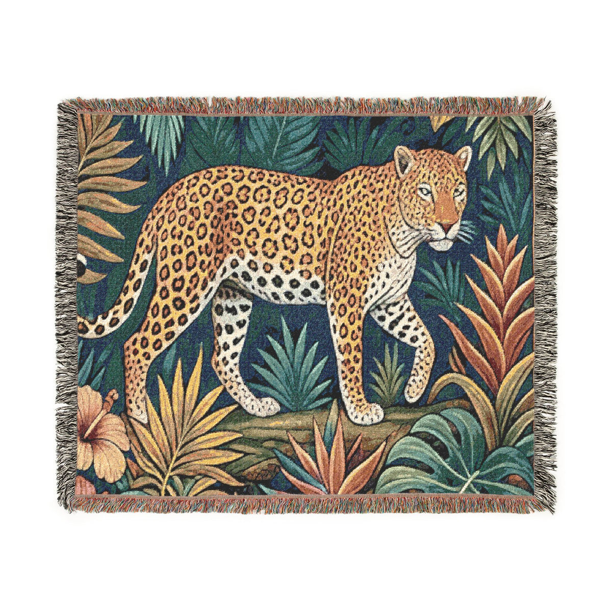 Leopard Jungle Tapestry Woven Blanket | Botanical Animal Throw
