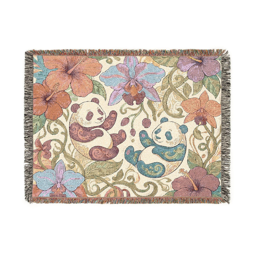 Tropical Panda Bear Woven Blanket I Animal Throw