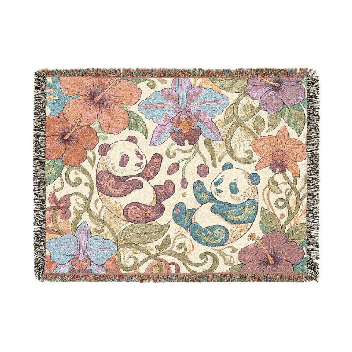Tropical Panda Bear Woven Blanket I Animal Throw