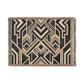 Art Deco Geometric Pattern Woven Blanket | Gold Navy Throw