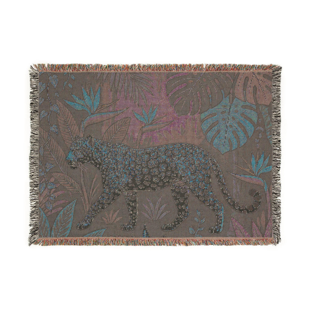 Leopard Jungle Tapestry Woven Blanket | Tropical Leaves, Botanical Throw