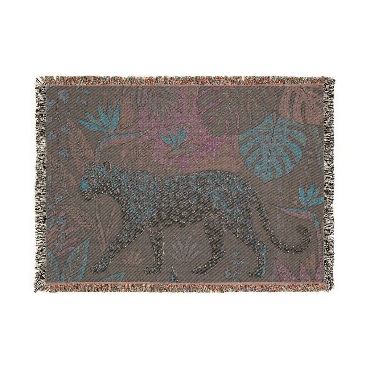 Leopard Jungle Tapestry Woven Blanket | Tropical Leaves, Botanical Throw