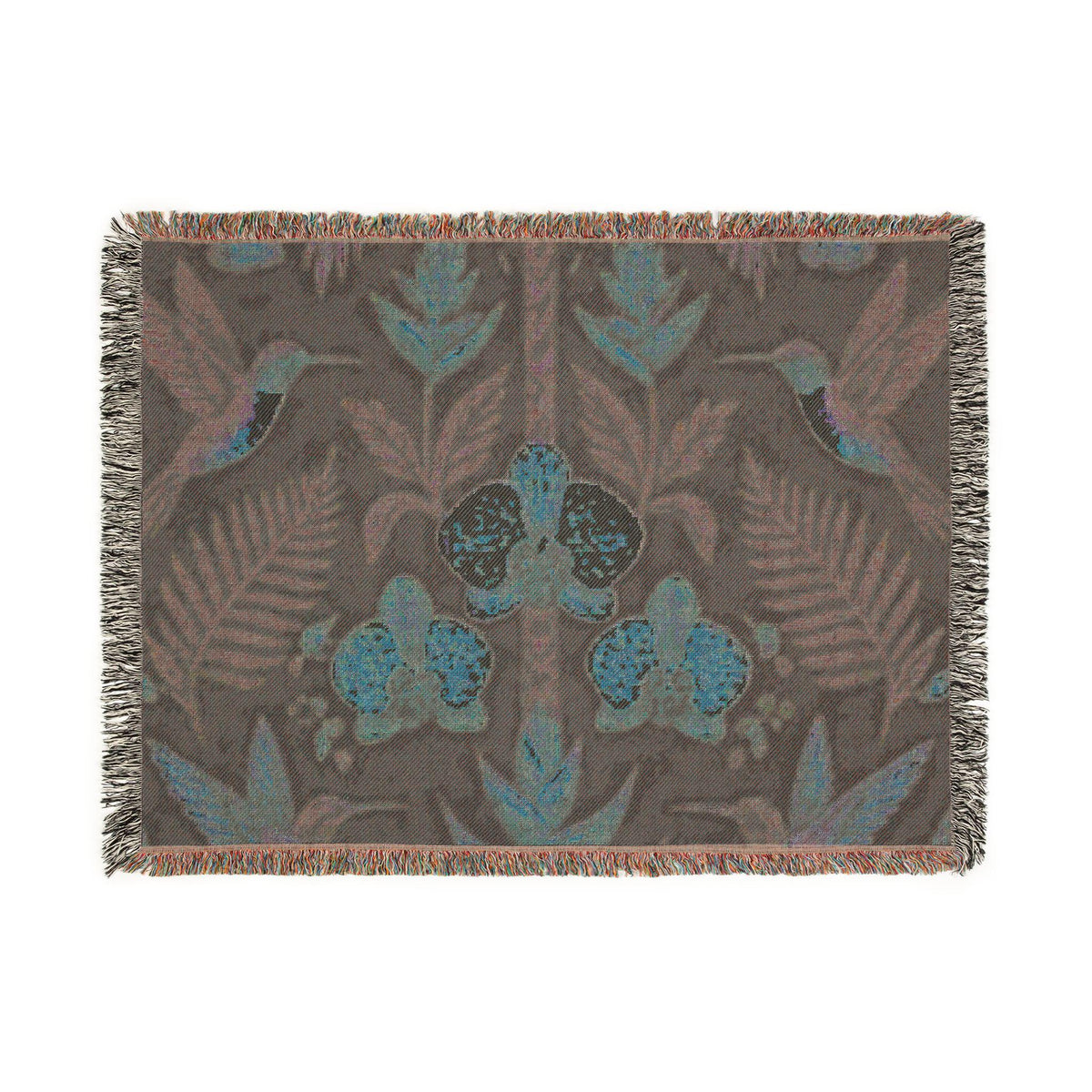 Hummingbird Floral Woven Blanket | Botanical Hummingbirds Throw