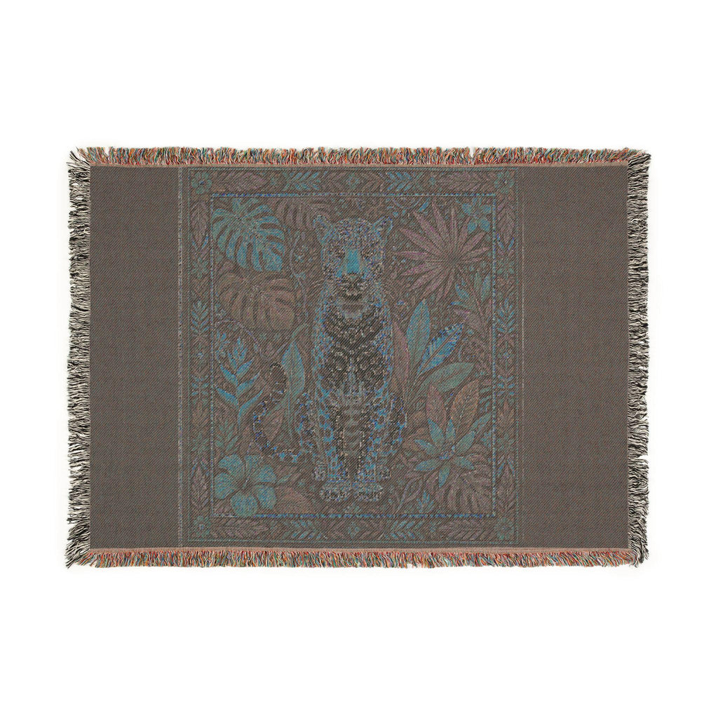 Vintage Mosaic Cheetah Woven Blanket | Jungle Leaves Tapestry Throw