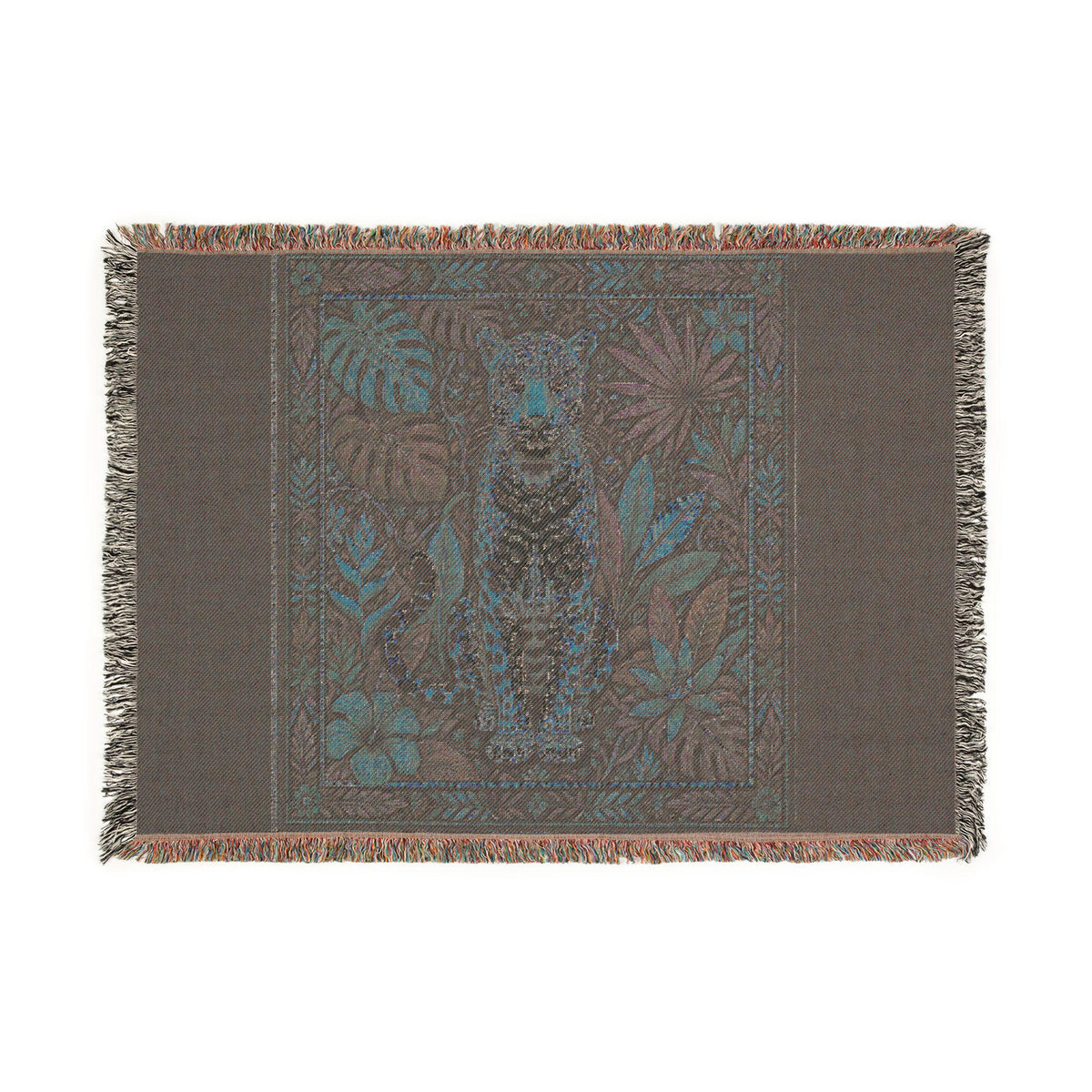 Vintage Mosaic Cheetah Woven Blanket | Jungle Leaves Tapestry Throw
