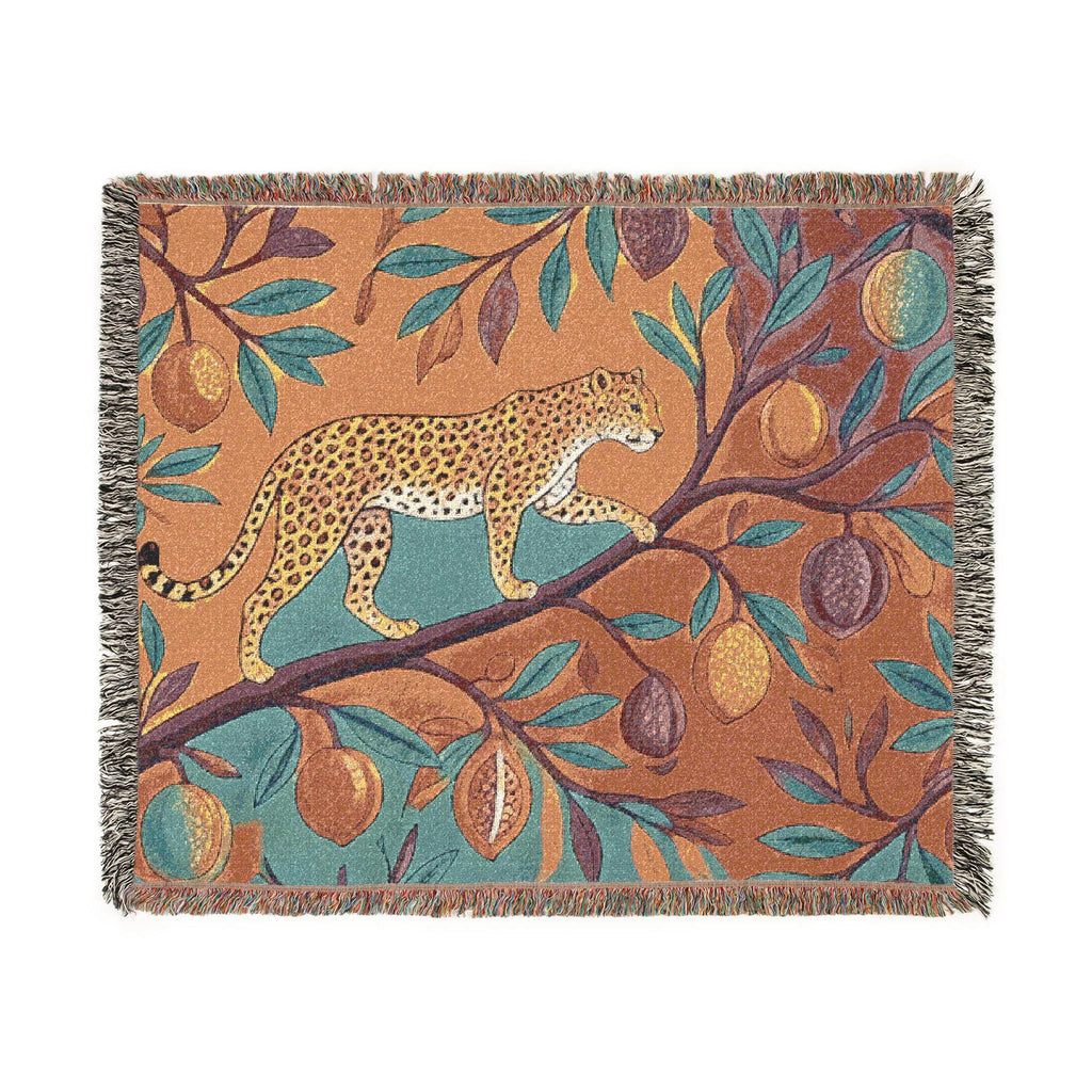 Leopard on Fruit Tree Woven Blanket | Botanical Jungle Throw